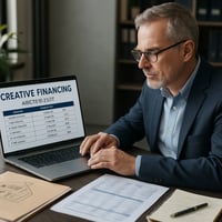 Investor analyzing creative real estate financing strategy without banks