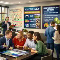 Homeowner reviewing selling options with real estate professional at kitchen table with paperwork and laptop