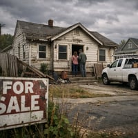 Homeowner reviewing repair estimates and home selling options at kitchen table